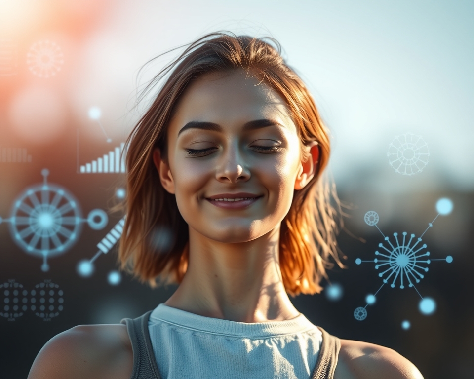 A young adult meditating, with abstract scientific imagery subtly blended in the background, illustrating the research-backed benefits of meditation.